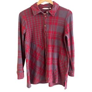 Soft Surroundings Paramour Plaid Tunic Shirt Flannel‎ Red Gray Soft Small Womans